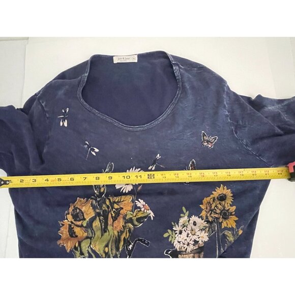 Jess & Jane Women's XL Mineral Washed Cotton Wavy Contrast Asymmetric Tunic Top - Picture 10 of 11